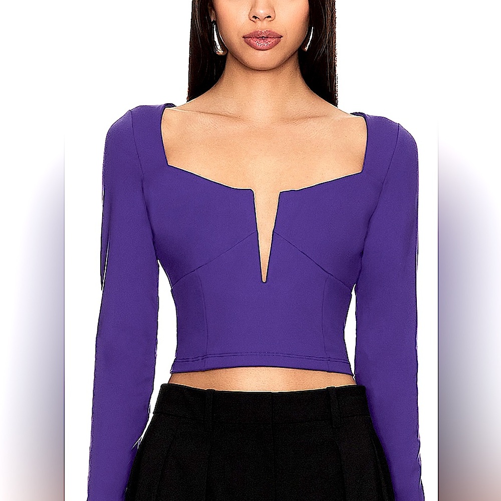 Susana Monaco Revolve Corset Waist V Wire Floret Purple Long Sleeve Top Size S